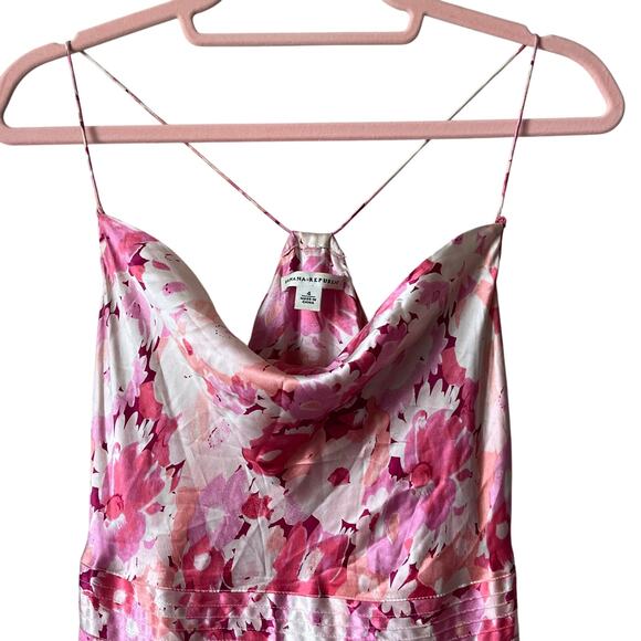 Banana Republic Pink Silk Midi Dress Size 4 Floral Romantic Barbie Barbiecore - Picture 5 of 11